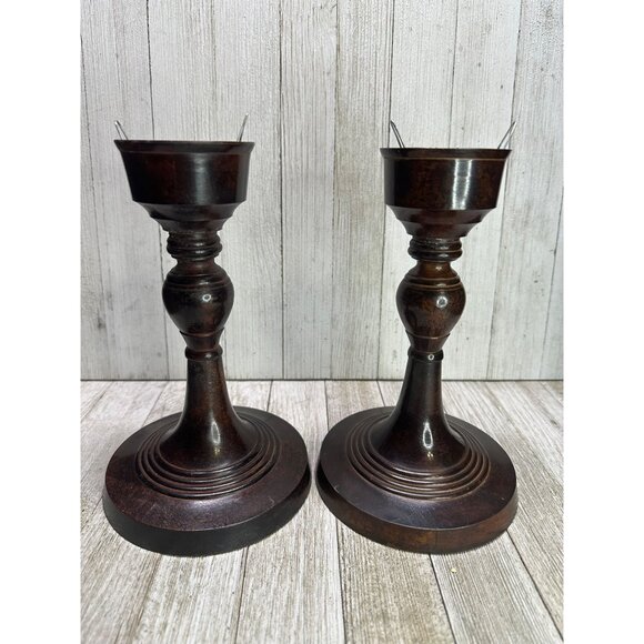 Vintage Heavy Metal Baluster Set of 2 Candlestick Holders Home Decor 8.5" Tall - Picture 1 of 6